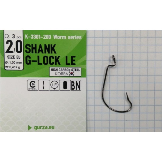 Крючки Gurza-SHANK G-LOCK LE NEW PACK № 2/0 BN (3шт/уп) (офсет,широкое ухо)