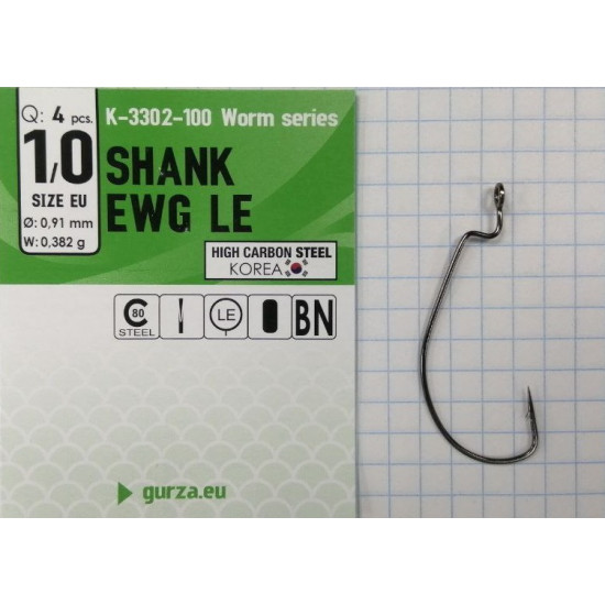 Крючки Gurza-SHANK EWG LE NEW PACK № 1/0 BN (4шт/уп) (офсет,широкое ухо)