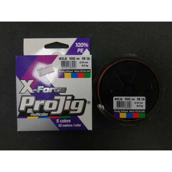 Шнур ProJig X-Force Multicolor 0,12 мм, 8,0 кг, 100 м