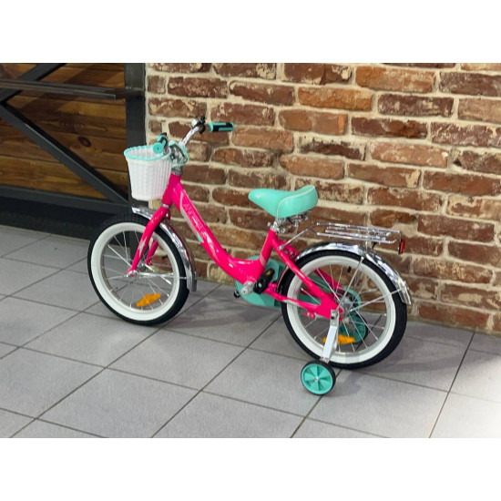 Велосипед NOVATRACK 16" ANCONA розовый, тормоз нож, передняя корзина, крылья и багажник хром