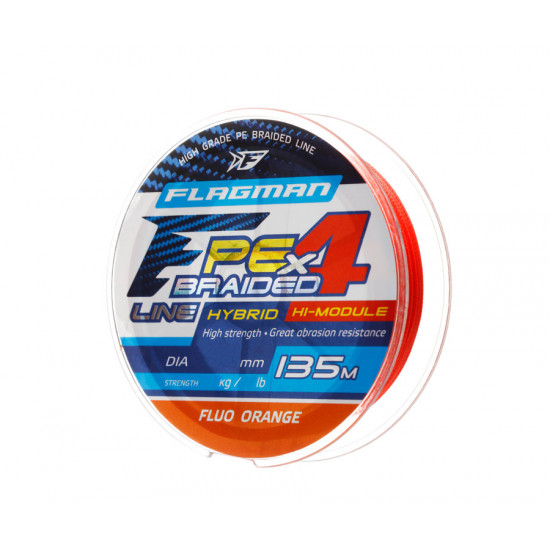 Шнур Flagman PE Hybrid F4 135м FluoOrange 0,12мм 6,4кг