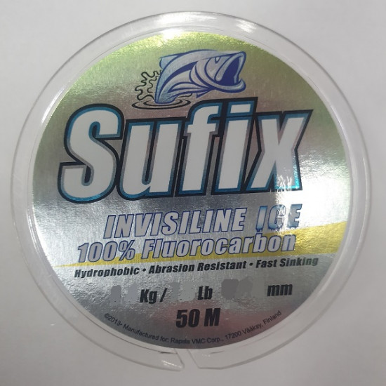 Леска зимняя SUFIX Invisiline Ice Fluorocarbon прозрачная 50м 0.14мм 1,5кг
