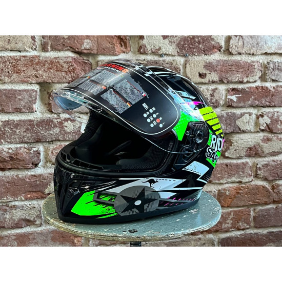 Шлем мото GTX 578S (L) #1 black/fluo green yellow подростковый