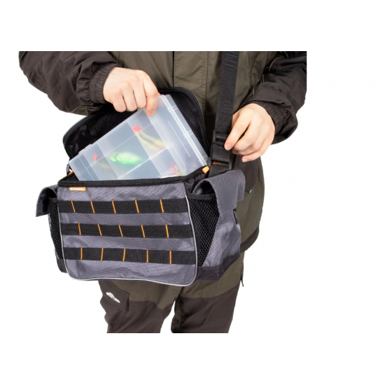 Сумка рыболовная "СЛЕДОПЫТ" Base Lure Bag L, 36х22х15 см, цв. серый + 3 коробки Luno 20/2/